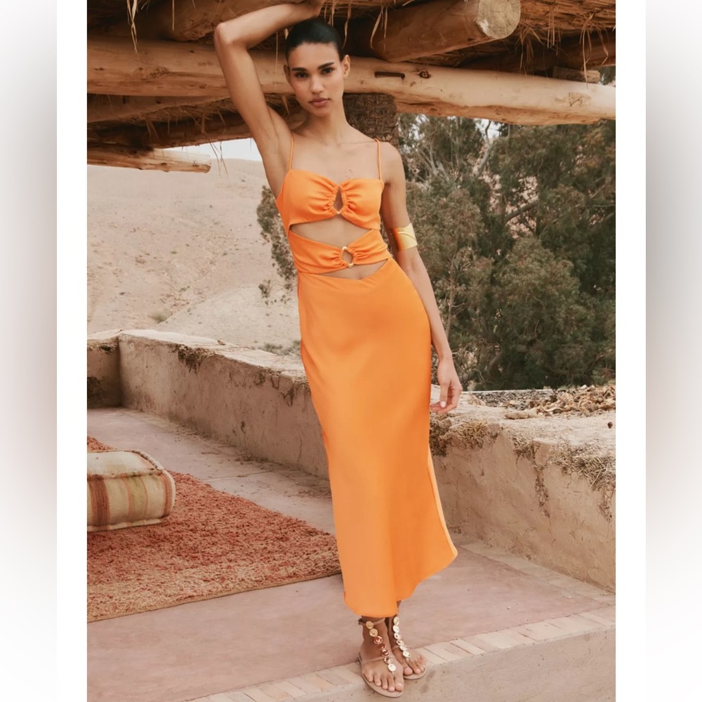 Zara Satin Cut Out Midi Dress